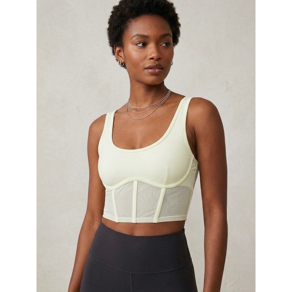 Alo Yoga Airbrush Mesh Corset Tank Pastel Yellow S Small Activewear Workout Crop